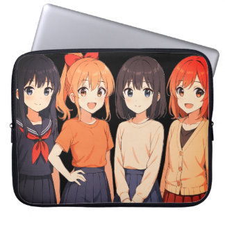 Four Anime Girls Dressed For Back To School On a Laptop Sleeve