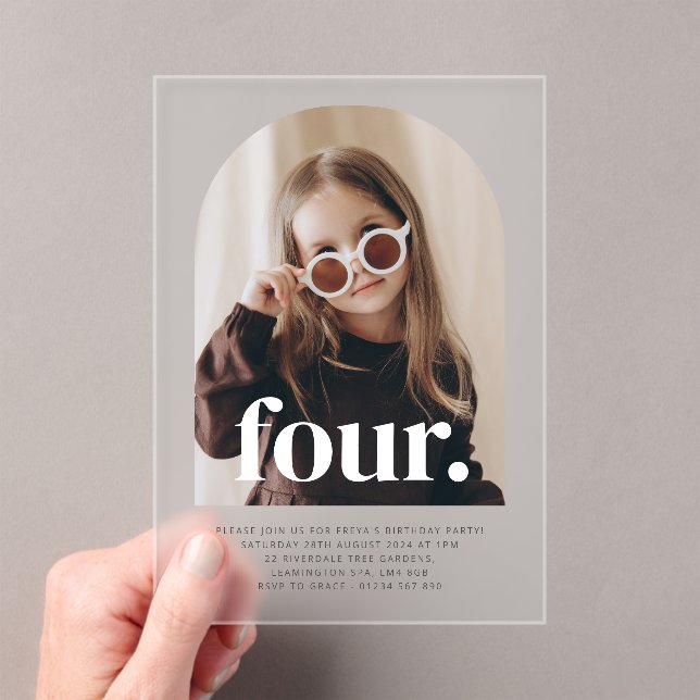 Four Arched Photo Birthday Acrylic Invitations (Insitu (Handheld))
