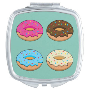 Four Assorted Donuts Pattern Compact Mirror