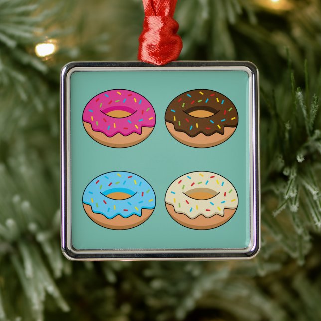 Four Assorted Donuts Pattern Metal Ornament (Tree)
