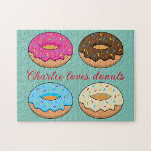 Four Assorted Donuts Pattern   Personalize Jigsaw Puzzle