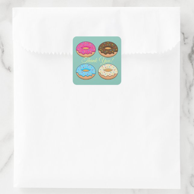 Four Assorted Donuts Pattern | Personalize Square Sticker (Bag)