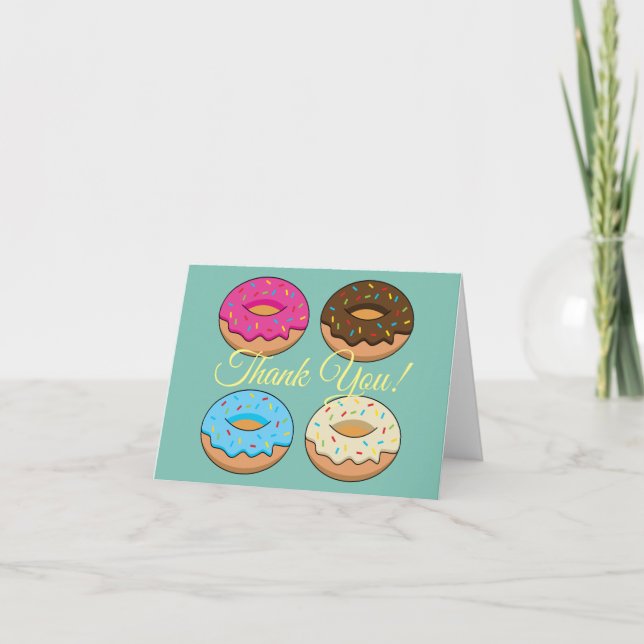 Four Assorted Donuts Pattern | Personalize Thank You Card (Front)