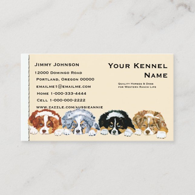 Four Australian Shepherd Puppies Business Card (Front)