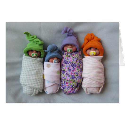 Four Babies: Polymer Clay Sculptures: Binkies Cards (Front Horizontal)