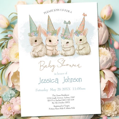 Four Baby Bunnies Baby Shower Invitation