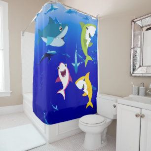 Four Baby Sharks Shower Curtain