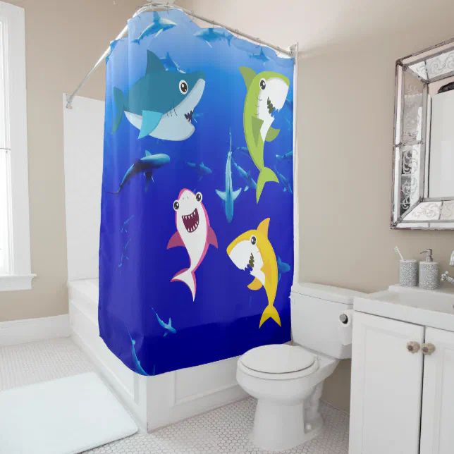Four Baby Sharks Shower Curtain Zazzle