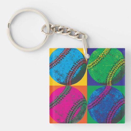 Four Baseballs in Different Colors Keychain