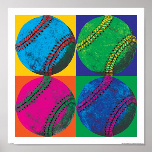 Four Baseballs in Different Colors Poster