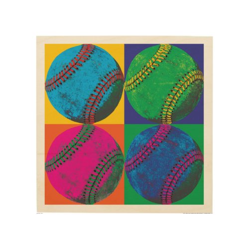 Four Baseballs in Different Colors Wood Wall Art