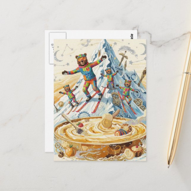 four bears ski to a bowl of porridge  postcard (Front/Back In Situ)