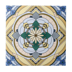 Four Bee Floral Mandala Ceramic Tile