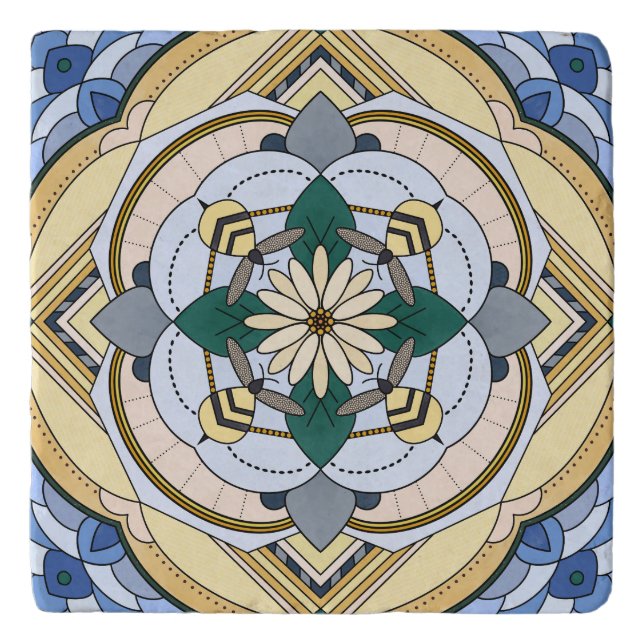 Four Bee Floral Mandala Trivet (Front)
