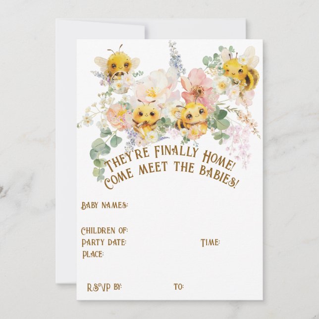 Four Bees Meeting Party Invitation (Front)