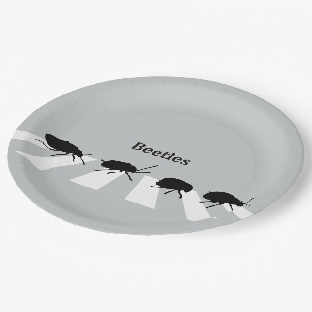 Four beetles walking across a crosswalk in London… Paper Plates (Angled)