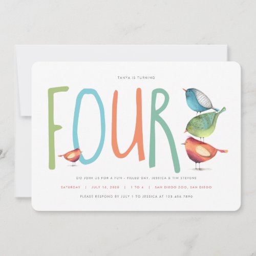 Four Birdie Fourth Birthday Party Invitation