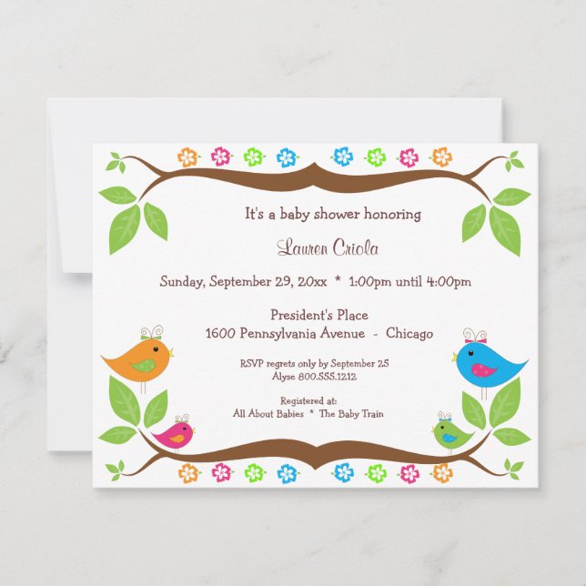Four Birds Floral Baby Shower Invitation (Front)
