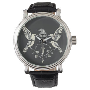 Four Birds on a Branch Illustration Watch