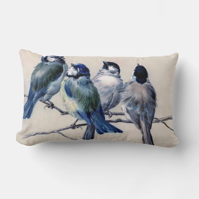 Four Birds on a Branch Lumbar Pillow (Front)