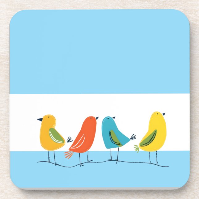 Four Birds Perched on a Twig Beverage Coaster (Front)