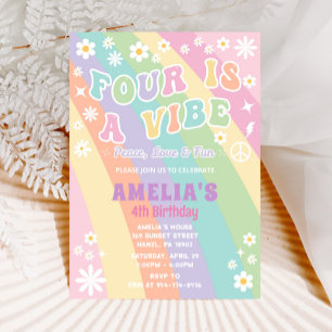 Four Birthday Invite Groovy Girl Party Card