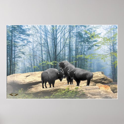 Four Bison in the Woods print