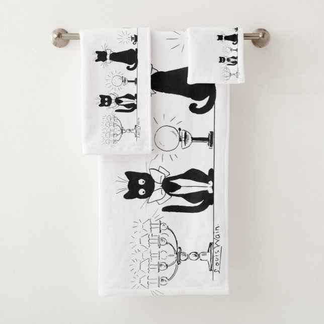 Four Black Cats, Louis Wain Bath Towel Set (Insitu)