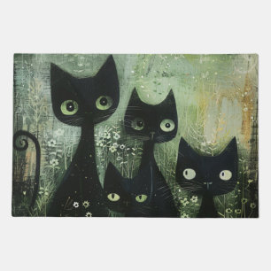 Four Black Cats with Daisies on Mixed Gray Doormat