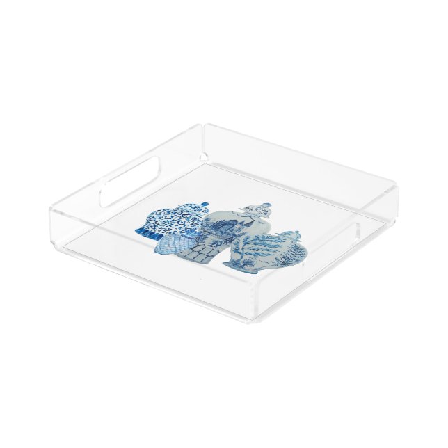 Four Blue & White Ginger Jars Acrylic Tray (Angled)