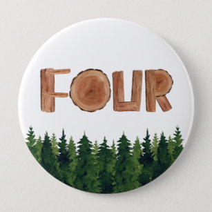 Four Boy 4th Birthday Green Trees Button