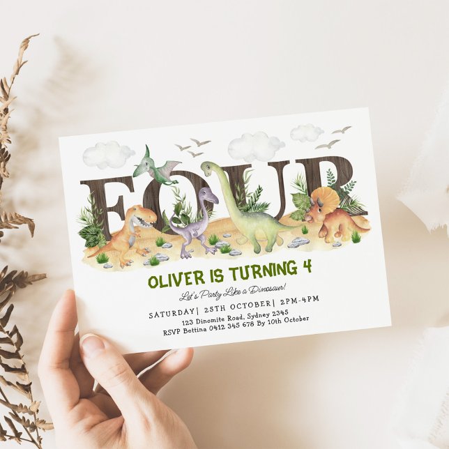 FOUR | Boy Dinosaurs 4th Birthday Party Invitation (Creator Uploaded)