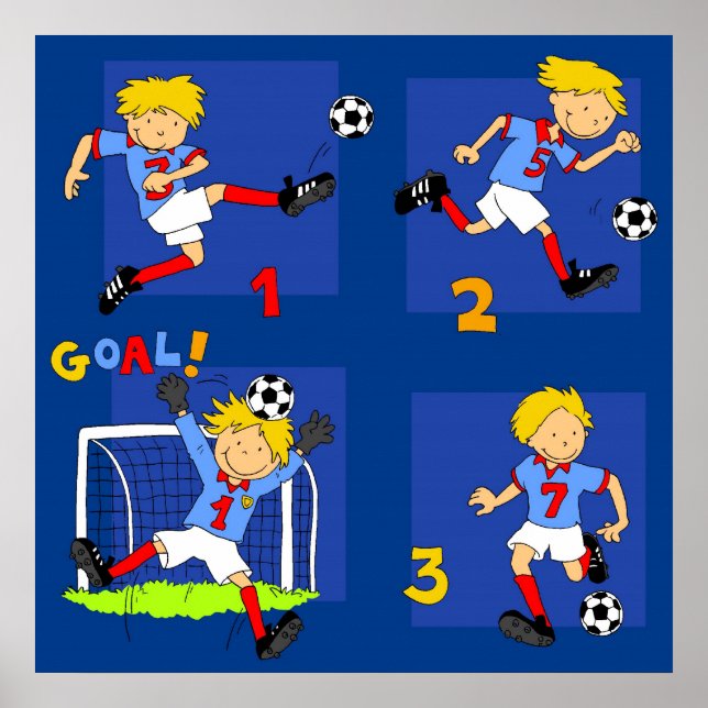 Four boys playing Soccer Poster (Front)
