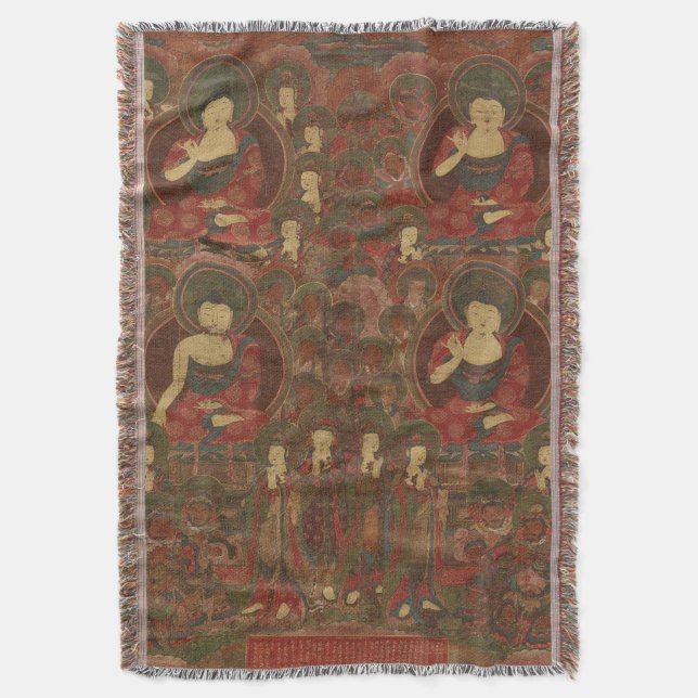 Four Buddhas in Pure Land Buddhism Throw Blanket (Front Vertical)