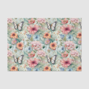 Four Butterflies on Floral Pattern Decoupage Tissue Paper