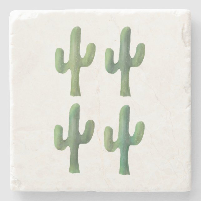Four Cacti watercolor limestone coasters (Front)