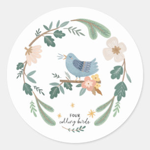 Four Calling Birds 12 Days of Christmas Folk Classic Round Sticker