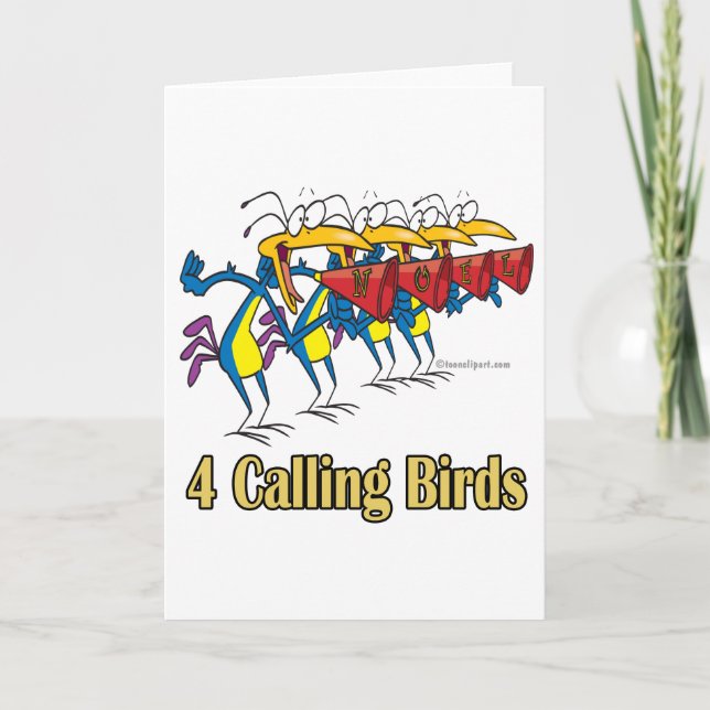 four calling birds 4th fourth day of christmas holiday card (Front)