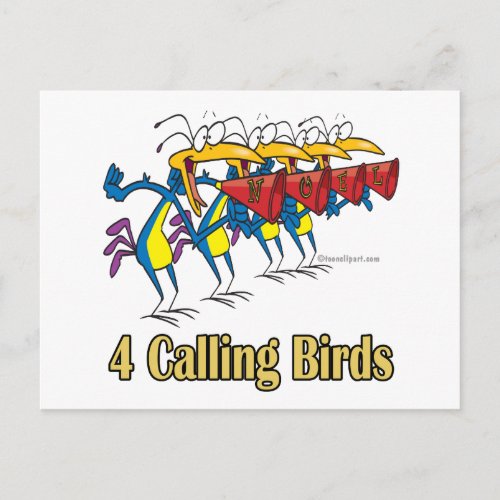 four calling birds 4th fourth day of christmas holiday postcard