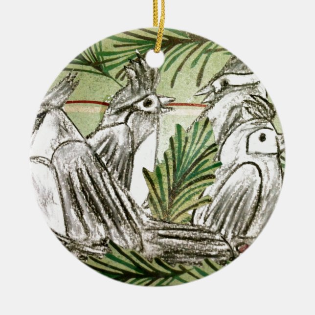 Four Calling Birds Ceramic Ornament (Front)