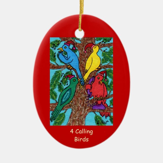 Four Calling Birds Ceramic Ornament (Front)