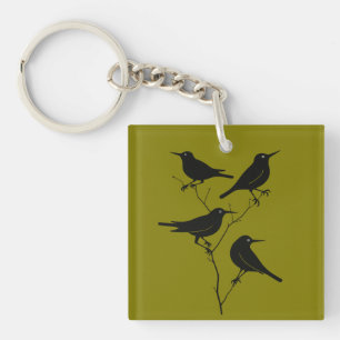 Four Calling Birds Retro Mid-Century Cut-Out 6 Keychain