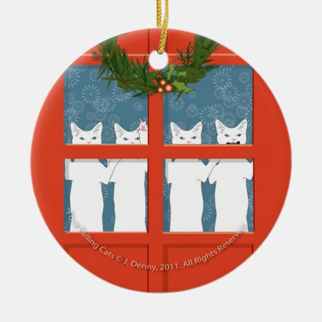 Four Calling Cats... Ceramic Ornament (Front)