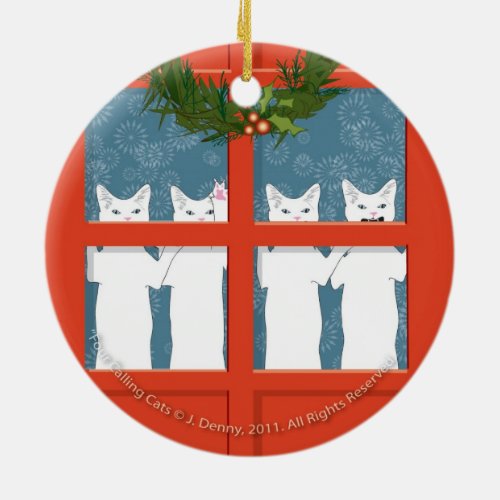 Four Calling Cats double sided Ceramic Ornament