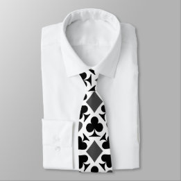 Four Card Suit Icons Black And White Pattern Neck Tie