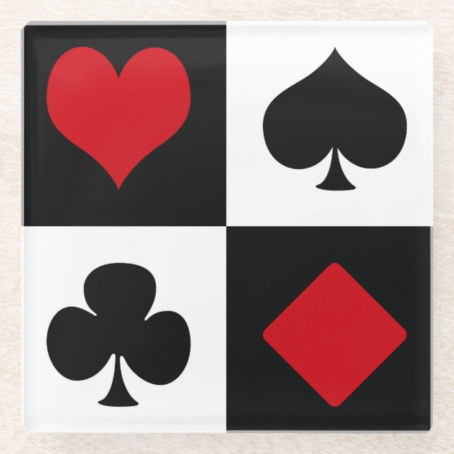 Four card suits glass coaster (Front)