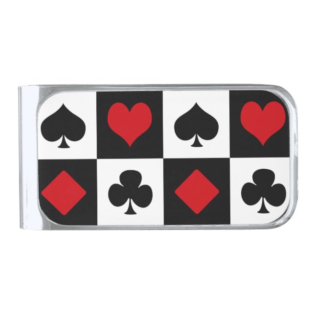 Four card suits silver finish money clip (Front)
