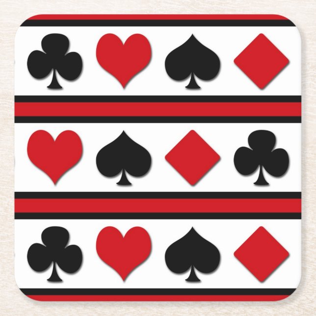 Four card suits square paper coaster (Front)