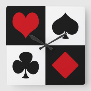 Four card suits square wall clock
