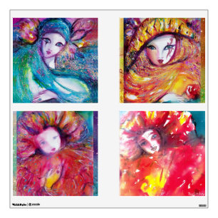 FOUR CARNIVAL MASKS IN BLUE ,RED ,YELLOW WALL DECAL